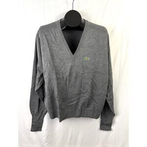 Vintage 1980s Izod Lacoste Gray Knit V-Neck Sweater Men’s Retro Pullover Large